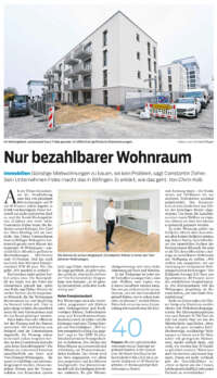 Artikel in der Südwest Presse über das Projekt Lettenwald inklusive Mieterstrom-Modell von e.systeme21 Artikel in der Südwest Presse über das Projekt Lettenwald inklusive Mieterstrom-Modell von e.systeme21